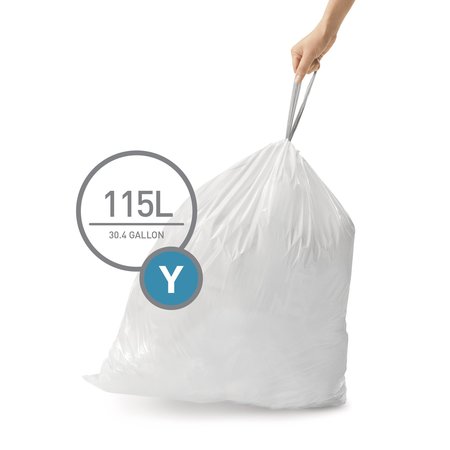 SIMPLEHUMAN 30 gal Trash Bags, 10.2 in x 12.6 in, 1.18 mm, White CW0404